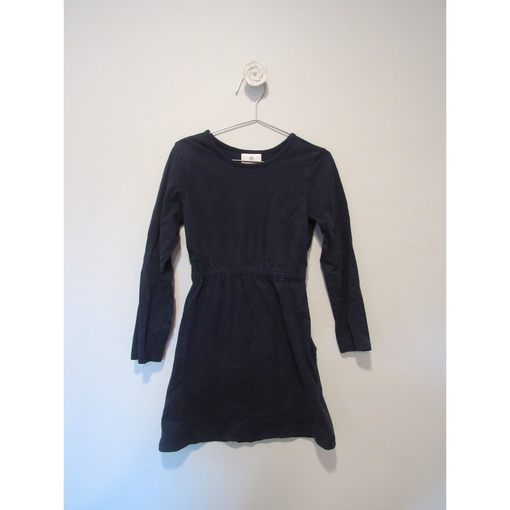 Hanna Andersson Girls Navy Blue Cotton Long Sleeve Elastic Waist Dress Size 120